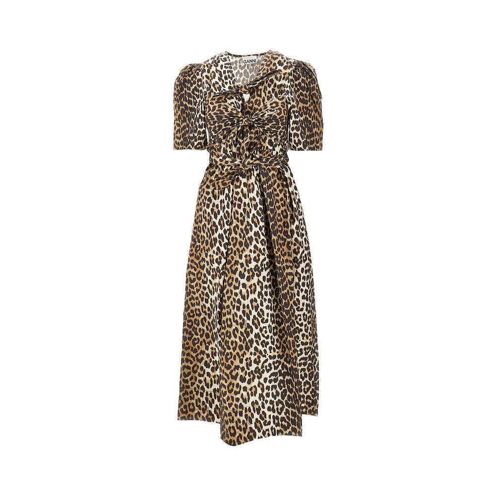 Ganni Leopard Cotton Midi Dress